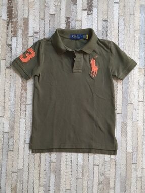 Polo Ralph Lauren Kids 5 Big Pony Cotton Mesh Olive Orange Polo Shirt